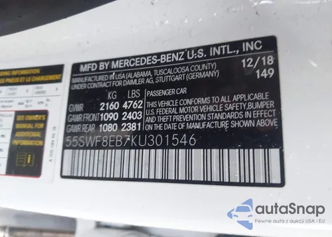 2019 Mercedes-Benz C 300 4Matic z USA, uszkodzony, nr VIN 55SWF8EB7KU301546